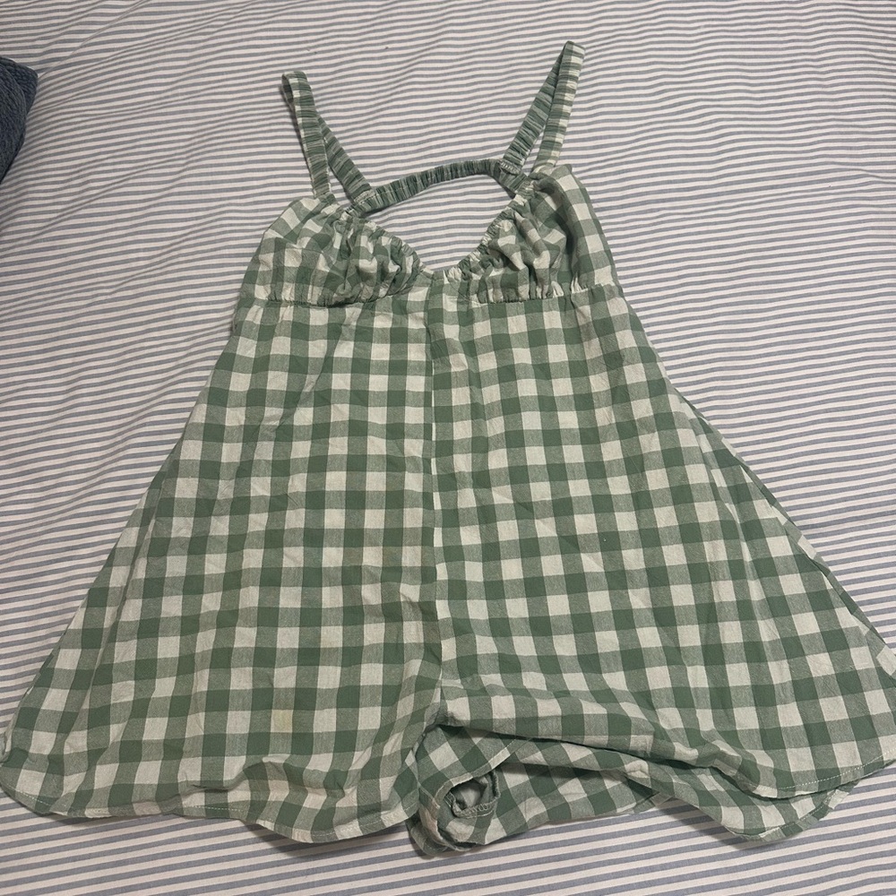 Princess Polly Green Checkered Romper